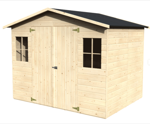 Abri de jardin en bois Kluane, rangement extérieur avec double porte et toiture en pente - Tikamart