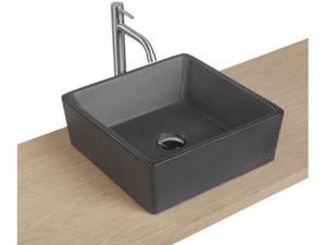 Vasque à poser en béton carré foncé mat 38 x 38 cm pour salle de bain moderne - Tikamart