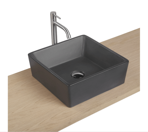 Vasque à poser en béton carré foncé mat 38 x 38 cm pour salle de bain moderne - Tikamart