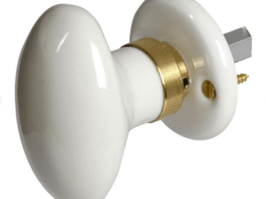 Bouton sur rosace MERIGOUS en porcelaine de Limoges blanc et laiton D5 - Tikamart